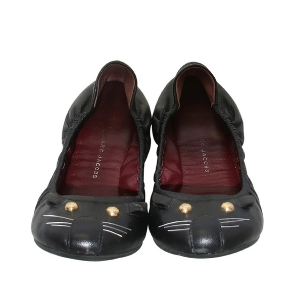 MARC JACOBS Black Leather Cat Ballet Flats 9 - Picture 7 of 13